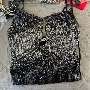 Halston Sleeveless Sequin Halter Top